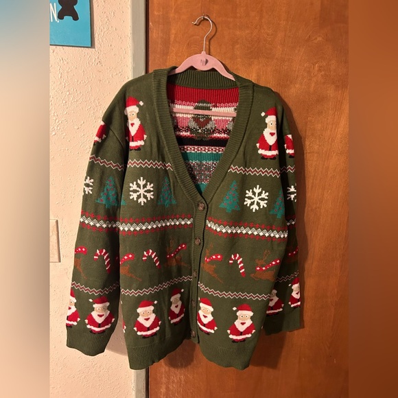 LIT Activewear Christmas V-Neck Buttoned Sweater - Picture 3 of 5